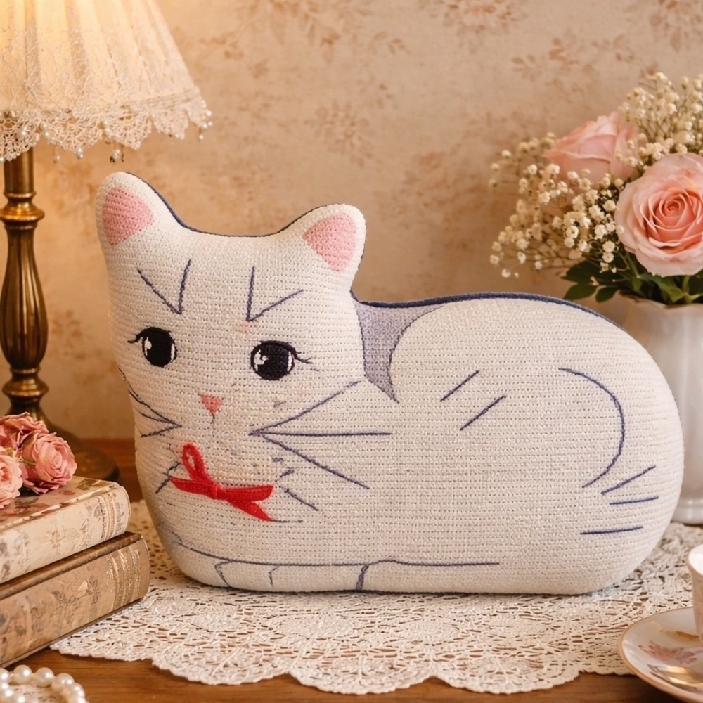 Vintage Needlepoint Cat Doorstop Draft Stopper JCPenney Kitty Pillow Decor
